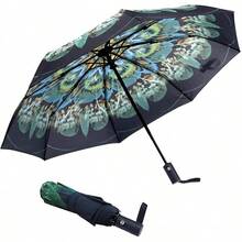 NPCQUN Travel Essentials - Paraguas resistente al viento, compacto, plegable, automático, fuerte y portátil, resistente al viento, plegable pequeño paraguas para lluvia - Verde (pavo real verde) - Ver 13