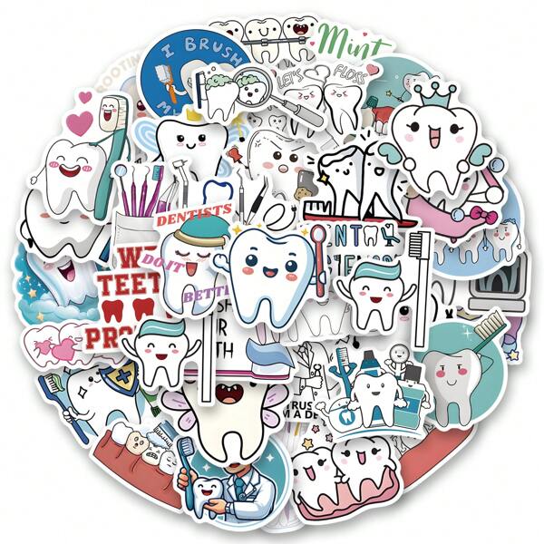 50 Stücke Zahnschutz Aufkleber Vinyl Ästhetik Aufkleber zum Basteln, Tagebuch, Stoßstange, Skateboard, Wasserflasche, Cartoon, Schutzhelm, Auto Aufkleber und Dekorationen
