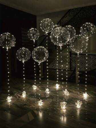 20 st (10 set) - LED-ballongljusslingor, transparent Bobo-bolldesign, förtrollande LED-glödande Bobo-ballonger med kallvita ljusslingor, födelsedag, bröllop, årsdag, alla hjärtans dag och juldekorationer, sommarstrandfestdekoration, födelsedagsballonger, inomhusfestdekoration, varmvita/vita ljusslingor, halloweendekorationer, nyårsdekorationer