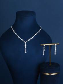 3pcs Gold Tone Jewelry Set With Necklace And Earrings, Fashionable Minimalist Style Inspired By Party And Suitable For Wedding Accessories