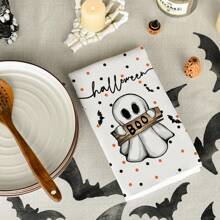 2 piezas de Toallas de cocina con motivos de calabaza y fantasma beige de Halloween, paños de cocina de otoño, toallas de mano de poliéster para la cocina, trapos de secado suaves y absorbentes, decoración para el hogar, utensilios de cocina, paños de limpieza, 40*60cm