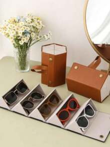 1pc Minimalist Leather Multi-Slot Eyeglasses Case, Portable Foldable Sunglasses Storage Box, Great Gift For Mother's Day, Birthday, Boyfriend, Girlfriend