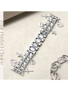 Silbernes Herz-Kreuz Lederarmband, geeignet für Apple Watch 38/40/41/42/44/45mm