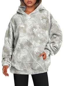 Mens  Maple Leaf Print Oversized Hooded Camo Hoodies Sweatshirt Fleece Pullover Hoodies Y2K Sweatshirt With Pockets Polyester Material - Màu 17 - Xem 2