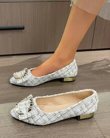 Flats Zapatos De Tacón Bajo De Mujer Con Punta De Moda - Blanco - Ver 1