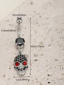 1 件哥特式恐怖黑色和红色骷髅图案肚脐穿孔，适合男士和女士，万圣节和恐怖主题派对装饰 - 彩色 - 查看 2