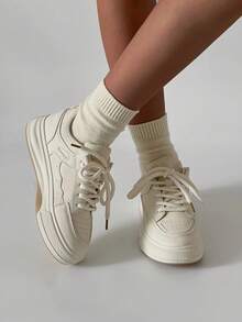 2025 Spring/Summer Korean Thick Sole Canvas White Sneakers For Women, Versatile Platform Shoes, Casual Sports Shoes - Khaki - View 3