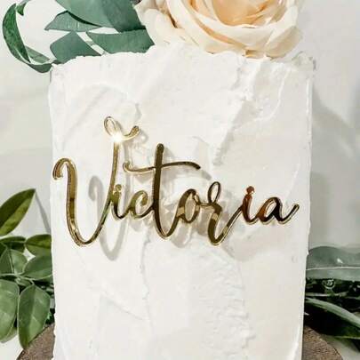 1pc Customized Acrylic Cake Decoration, Laser Cut Name Decoration, Golden Appearance Birthday Cake Decoration, Cake Hanging Decoration, Cake Decor