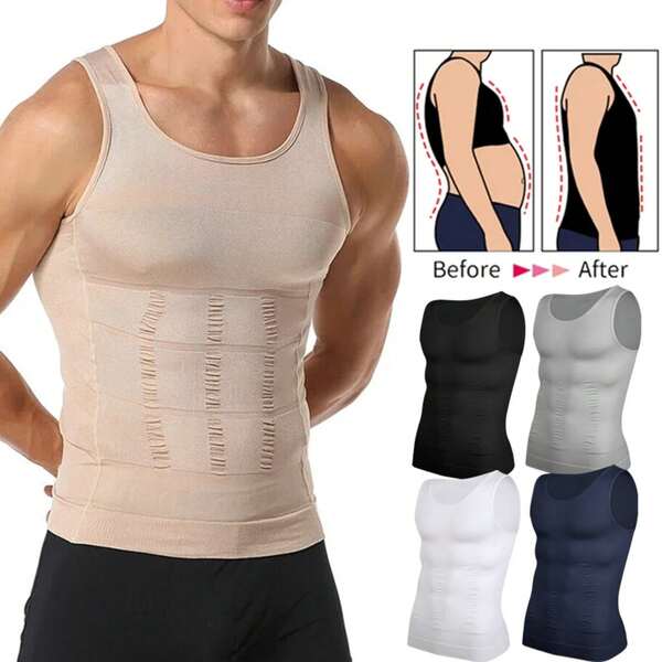 Men Compression Vest Sleeveless Shapewear Slimming Body Shaper Shirt Gym Workout Corset Tummy Control Tank Top Abs Abdomen