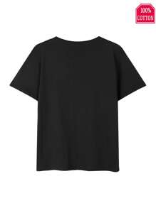 Boys Casual Printed Round Neck Short Sleeve T-Shirt Summer Student Young Kids Clothes - Cool English Letter T-Shirts Bring Joy And Happiness To Every Child! - 黑色 - 查看 3