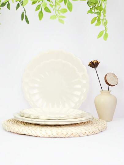 10pcs/20pcs/50pcs Cream Scalloped Paper Plates Shell Edge Disposable Dinner Plates Disposable Paper Party Plates For Cake Dessert For Birthday Wedding Bridal Shower Party Decorations