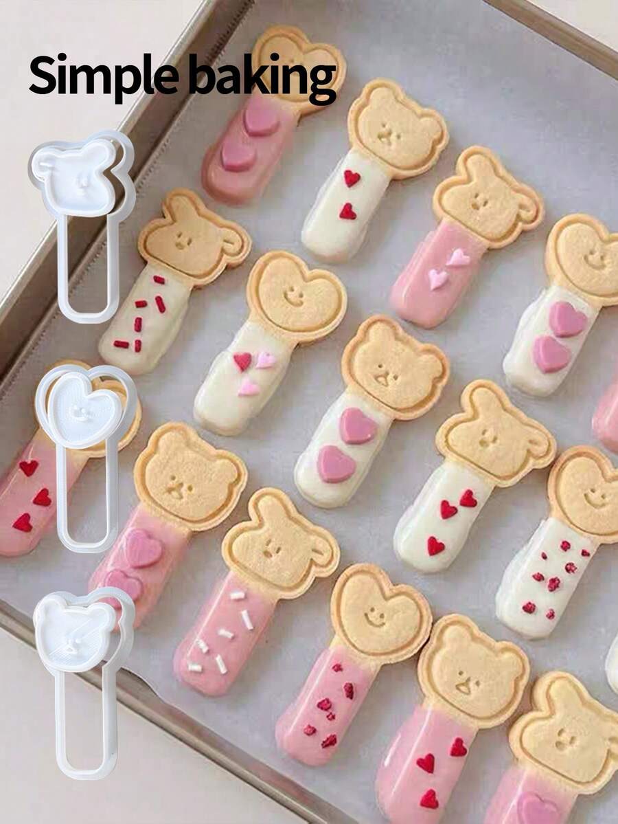 1 件卡通棒饼干模具 - 可爱动物形状（猫、狗、熊、兔子、心、吐司）适用于 DIY 烘焙、儿童午餐盒、返校季 | 亲子烹饪工具、便当装饰、生日派对糖霜印章