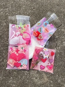100 pièces Sacs Opp à scellage automatique imprimés de cœurs roses romantiques de 5,12 pouces x 3,94 pouces, avec un joli motif d'éléphant et de chat roses. Parfait pour l'emballage cadeau pour les couples, les mariages et les célébrations de la Saint-Valentin