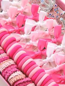 111pcs/Set Pink Rhinestone Rabbit Crown, Heart, Bow Hair Clips, Cute Girl's Elastic Hair Ties, Durable & Non-Damaging, Suitable For Daily Use - Multicolor - View 3