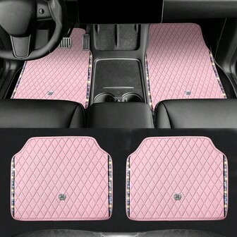 Bling Car Floor Mats, PVC Leather Anti-Slip Automative Floor Mats With Shining Diamond Rhinestone Crown, Sparkly Glitter Crystal Carpet, Universal Fit Automotive SUV, Sedan, Van, 4pcs For Woman, Car Stuff For Woman, Pink Car Stuff