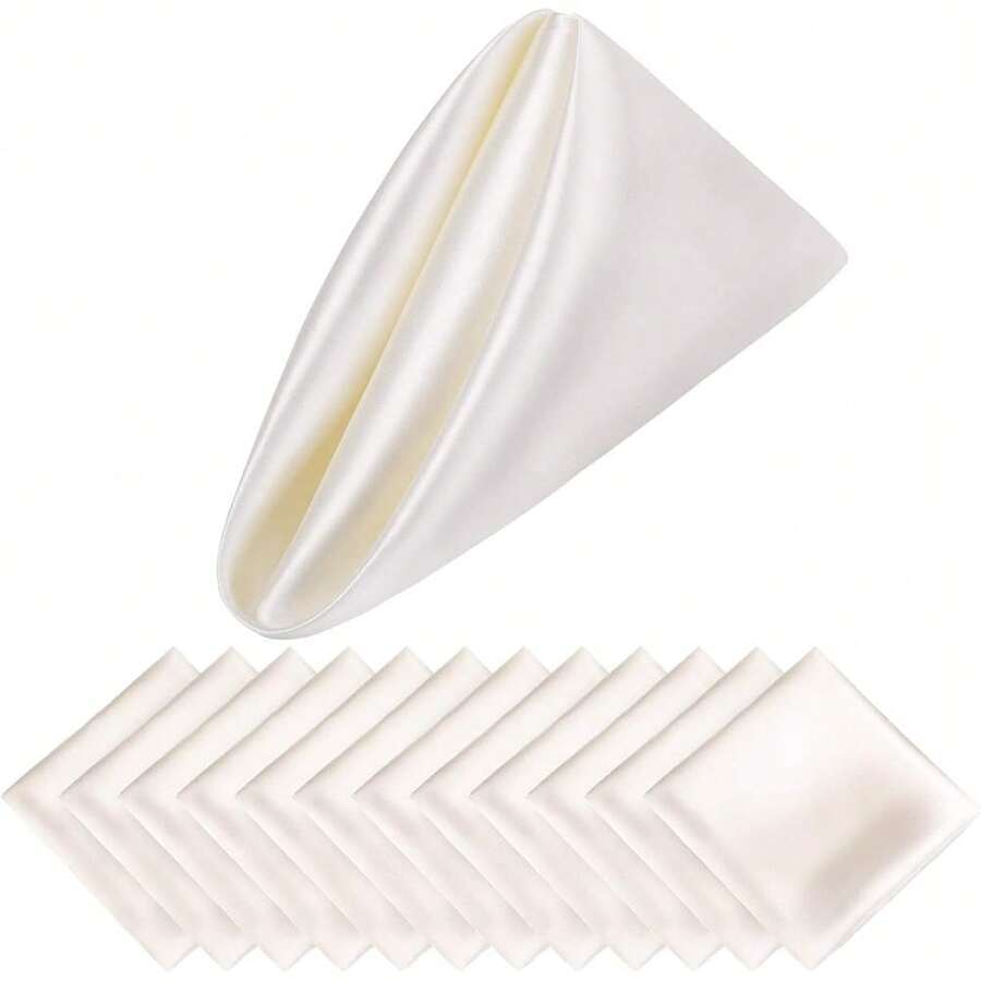 New-2025  12 Piec Satin Napkin Square 20 X 20 Inch Dinner Napkins Weddings Party Napkin Soft Table Napkins For Romantic Weddings Party Dinner Dration (Ivory) - 象牙色 20 x 20 英寸 - 查看 1