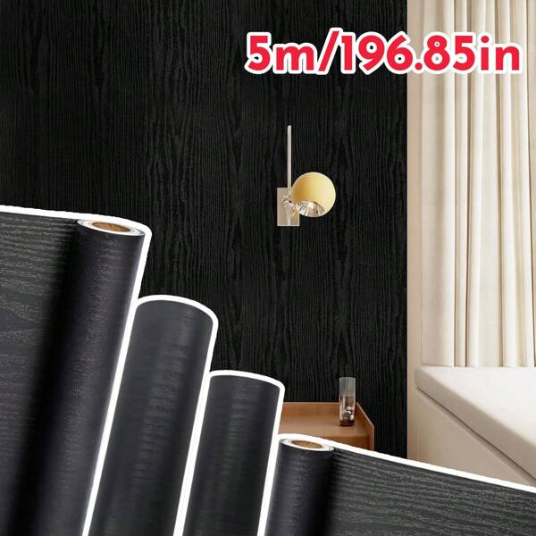 1pc 5M/196.85in Black Wood Grain Removable PVC Border Wall Decor Removable Self Adhesive Kitchen Bathroom Tiles Sticker Wallpaper