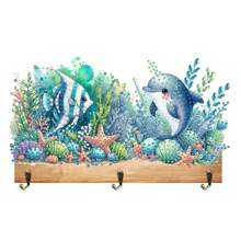 1pc DIY Diamond Art Key Organizers Wall Mount With 3 Hooks - Turtles And Dolphins Patterns Wooden Wall Decorative Key Hanger, Special Shape Crystal Rhinestone Diamond Painting Key Holder For Wall, Entryway, Front Door, Hallway, Office, Easy Installation Key Rack For Housewarming Gifts For Friends And Family