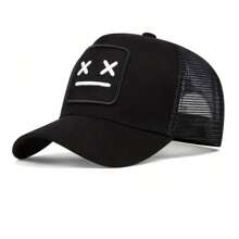 1 Peça Boné de Beisebol com Bordado de Rosto Sorridente Masculino, Boné de Caminhoneiro Ajustável à Moda com Proteção Solar para Uso Externo, Casual, Adequado para Primavera, Outono, Viagens, Praia