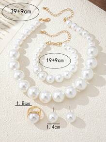 1 Set Elegant Beaded Necklace, Bracelet, Earrings, Ring Jewelry Set, Fashionable Design With High-End Style