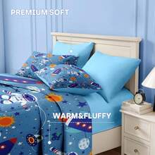 7 Pcs Comforter Set Full Size, Space Moon Astronaut Bedding For Kids Teen, Cartoon Science Galaxy With Fitted Sheet 2 Pillowcases & 2 Shams For Bedroom Bed Decor - Multicolor - View 8