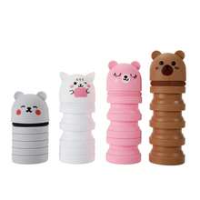 1/2/5个装可折叠卡通硅胶笔袋，心形猫咪、狗狗、小熊图案，柔软可扩展笔袋，两种款式：直筒型、可折叠型、文具袋 - 彩色 - 查看 3