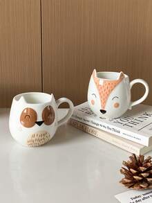 1 件手绘陶瓷杯，带有猫头鹰、狐狸、鹿、熊等可爱动物图案，创意卡通风格杯子，适用于家居装饰、咖啡拿铁杯、早餐牛奶和燕麦碗、礼物和情侣杯 - 彩色 - 查看 11