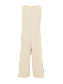 IGKEEL Solid Color Sleeveless Jumpsuit With Pockets, Women's Summer Vacation/Casual Wear - Apricot - View 5