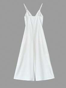 女式无袖 V 领吊带半襟 A 字形口袋阔腿休闲连体裤，春夏季 - 白色 - 查看 3