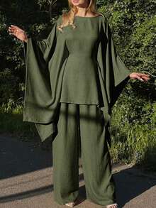 Damen Urlaubs-Lässig-Elegantes Falten-Taille Fledermaus-Ärmel locker sitzender Anzug