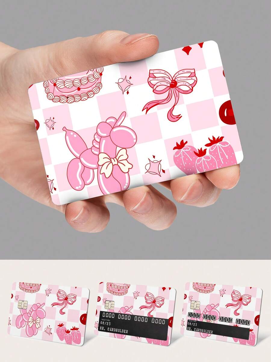 SUPSTICKER 4 件卡通粉色独角兽和可爱六边形恐龙图案信用卡贴纸，超薄双面，采用优质防水防刮 PVC 材料制成，防刮，无气泡，即撕即贴，非常适合旅行和日常通勤，5.39 * 18.6 英寸