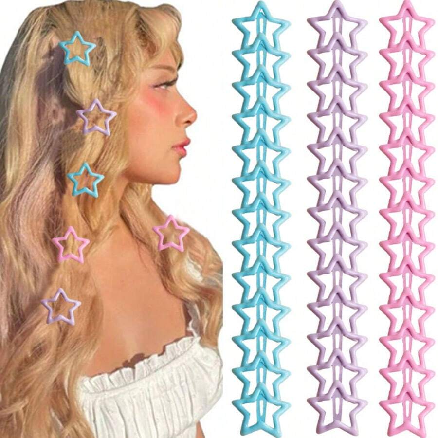 12pcs/Set Blue, Purple, Pink Starfish Hair Clips ,Hair Accessory, Claw Clips, Clips For Hair, Hair Slide, Hair Claws
