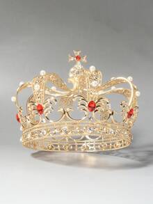 1pcs  Geometric    Boho    Zinc Alloy    Rhinestone    Retro Palace King, Prince, Princess, Grand Crown, Male Crown Performance, Banquet Accessories, Hair Accessories, Headwear  Annual - Vàng Đỏ - Xem 1