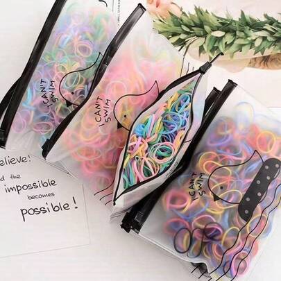 500 Peças Bolsa Elástico De Cabelo Feminino Descartável Multicolorido