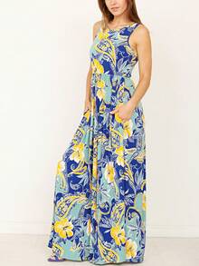 Boho Retro Vintage  Solid  Grey Color Block Color Sleeveless Grey Maxi Dress Racer | S-3X - Sage - View 5