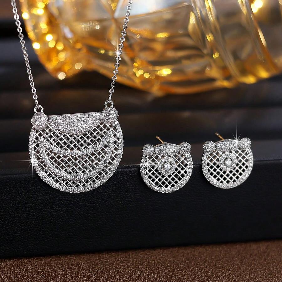2pcs Classic Elegant Lady Necklace & Earring Jewelry Set, Suitable For Party Gift, Jewelry Box - earrings necklace set - View 1