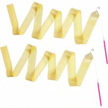 2025Hot Sale2pcs Rhythmic Dance Ribbons, 78.Inch Gymnastics Ribbon Dancer Wand Dancing Ribbon Streamers, Fits Artistic Dancing Gymnastics, Circus Shows, Baton Stick Twirling - Gold - View 1