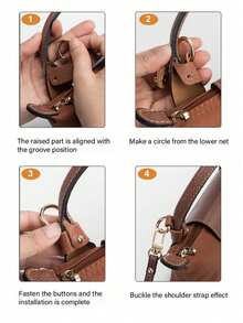 3 piezas Accesorios de mini bolso, hebilla de conversión de correa de hombro de cuero para bolso de hombro/bandolera - Marrón - Ver 3