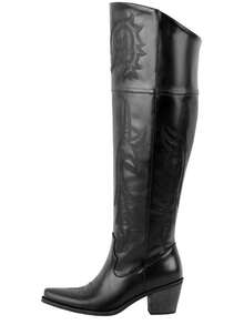 Fashion Cowgirl Outfits For Women Boots Knee High Pointed Toe Chunky Heel Combat Boots For Women Retro Luxury Embroidery Country Concert Jaripeo Festival Shoes - 黑色 - 查看 3