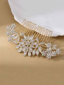1 件梅花图案水钻合金发梳，适合女士、派对、婚礼、摄影