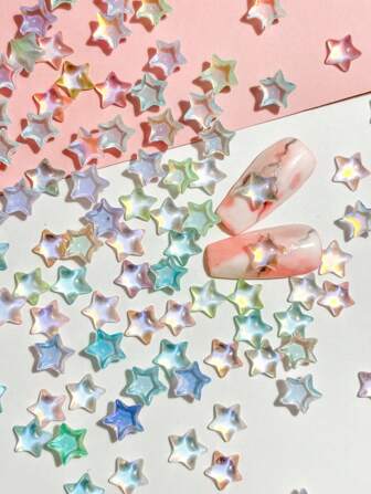 50pcs Aurora Pentagram Resin Nail Art Decorations, Shiny Nail DIY Accessories, Crafts, Charming Nails, Youthful Energy, Cute Style, Suitable For Japan, Korea, Popular Nail Charm, Phone Case Decor, Almond Nails, French Nails, Wide Nails Matching, Nail Art Supplies