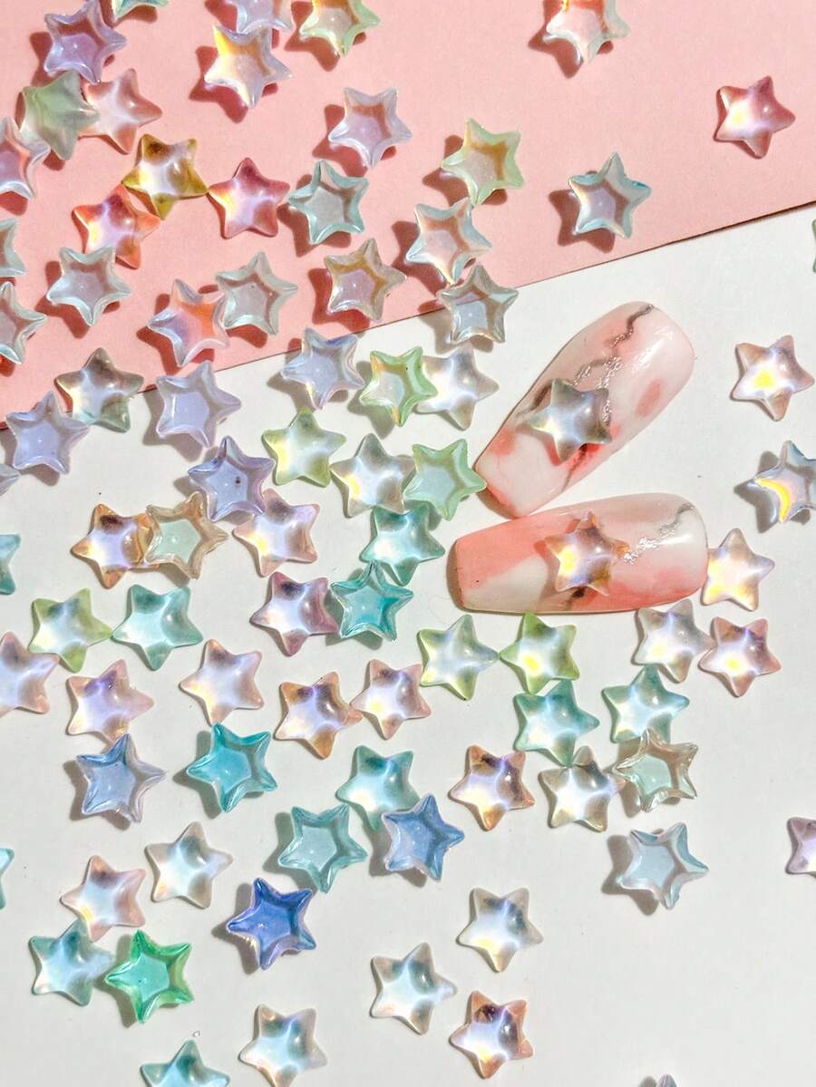 50 sztuk żywicznych ozdób do paznokci Aurora Pentagram, błyszczące akcesoria DIY do paznokci, rękodzieło, urocze paznokcie, młodzieńcza energia, uroczy styl, odpowiednie dla Japonii i Korei, popularny urok paznokci, dekoracja etui na telefon, paznokcie migdałowe, paznokcie francuskie, szerokie paznokcie pasujące do siebie, artykuły do zdobienia paznokci