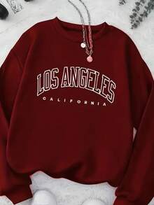 Women's Los Angeles Printed Sweatshirt Round Neck Cotton Flannel Sweatshirt Casual Model - Màu Tím - Xem 2