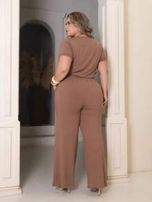 Women's Plus Size Set Of Sweatpants And Short-Sleeved Top - Mocha Mouse - View 5