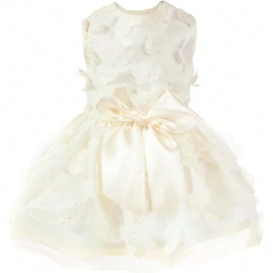 Local Delivery Laifug Dog Dress Puppy Print Princess Dog Dress Cute Party Wear (Pink, M) - Beige - View 1