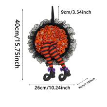 1 pièce Couronne d'Halloween de 40*26cm comme du tissu, décoration de couronne de porte d'entrée pour Halloween, pour porte, porche, fenêtre, décoration de fête intérieure - Orange/Violet