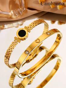 Camhanno Conjunto de 2 pulseiras vintage multicoloridas de aço inoxidável com design exclusivo em formato de coração para uso diário, presente perfeito para homens e mulheres, joias da moda