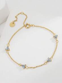 Charm-In 18k Gold Plated Brass Delicate Bracelet With Blue Zirconia Stone, And Versatile, Suitable As A Valentine's Day Gift