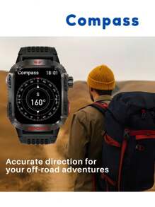 EFFEOKKI Effeokki Rugged Smart Watch For Men With Wireless Calling, 2.01 Inch IPS Display, 100+ Sports Modes, Fitness Tracker, Altitude Air Pressure, Compass, LED Flashlight, IP68 Waterproof, Compatible With IPhone & Android For Outdoor & Adventure