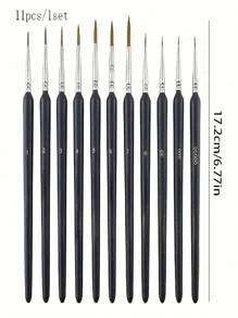 11pcs Professional Fine Liner Brush Set For DIY Model Painting, Durable Weasel Hair Brushes, Suitable For Watercolor, Oil, Acrylic Painting, Artist Grade Detail Brushes, Plastic Super Fine Acrylic, Watercolor Pens, Outline Brush, Factory Direct,Back To School,School Supplies